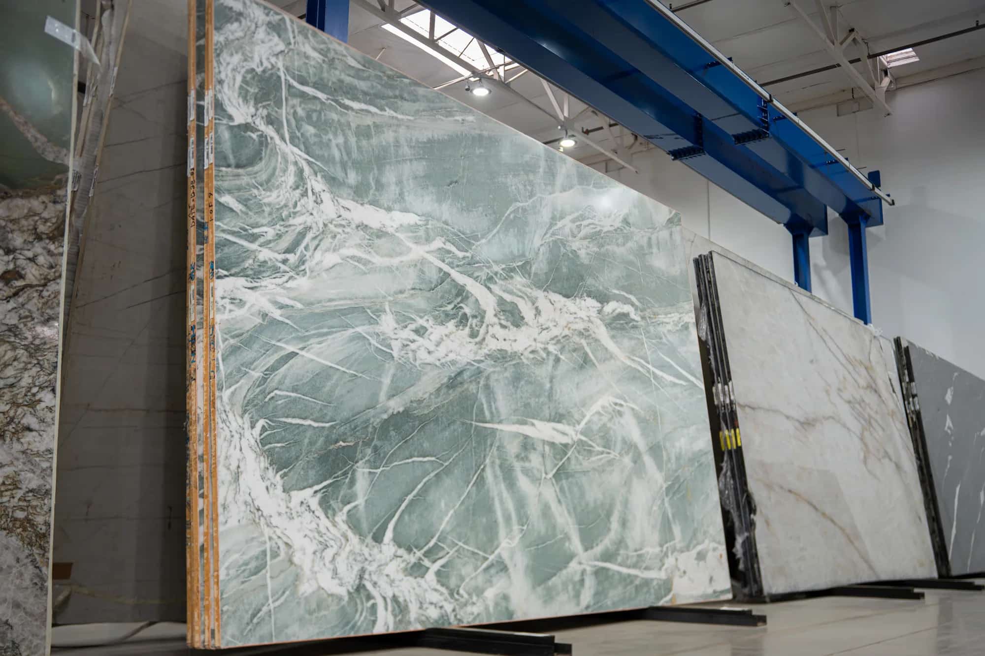 Quartzite slab with dramatic veining