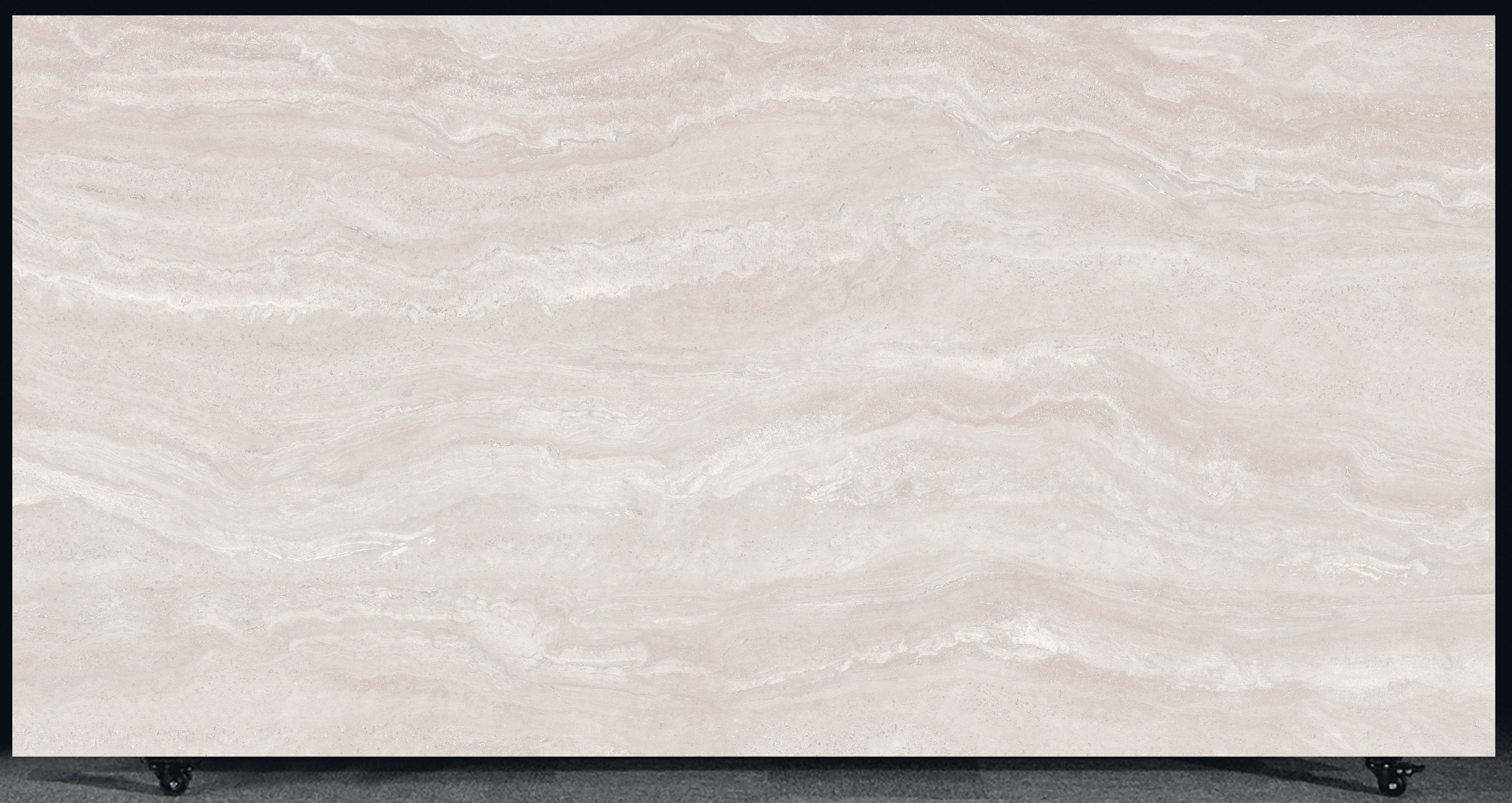FLORIM Pearl Travertine Matte/Leather 1.2cm · Leathered · 127" × 63" slab, full view