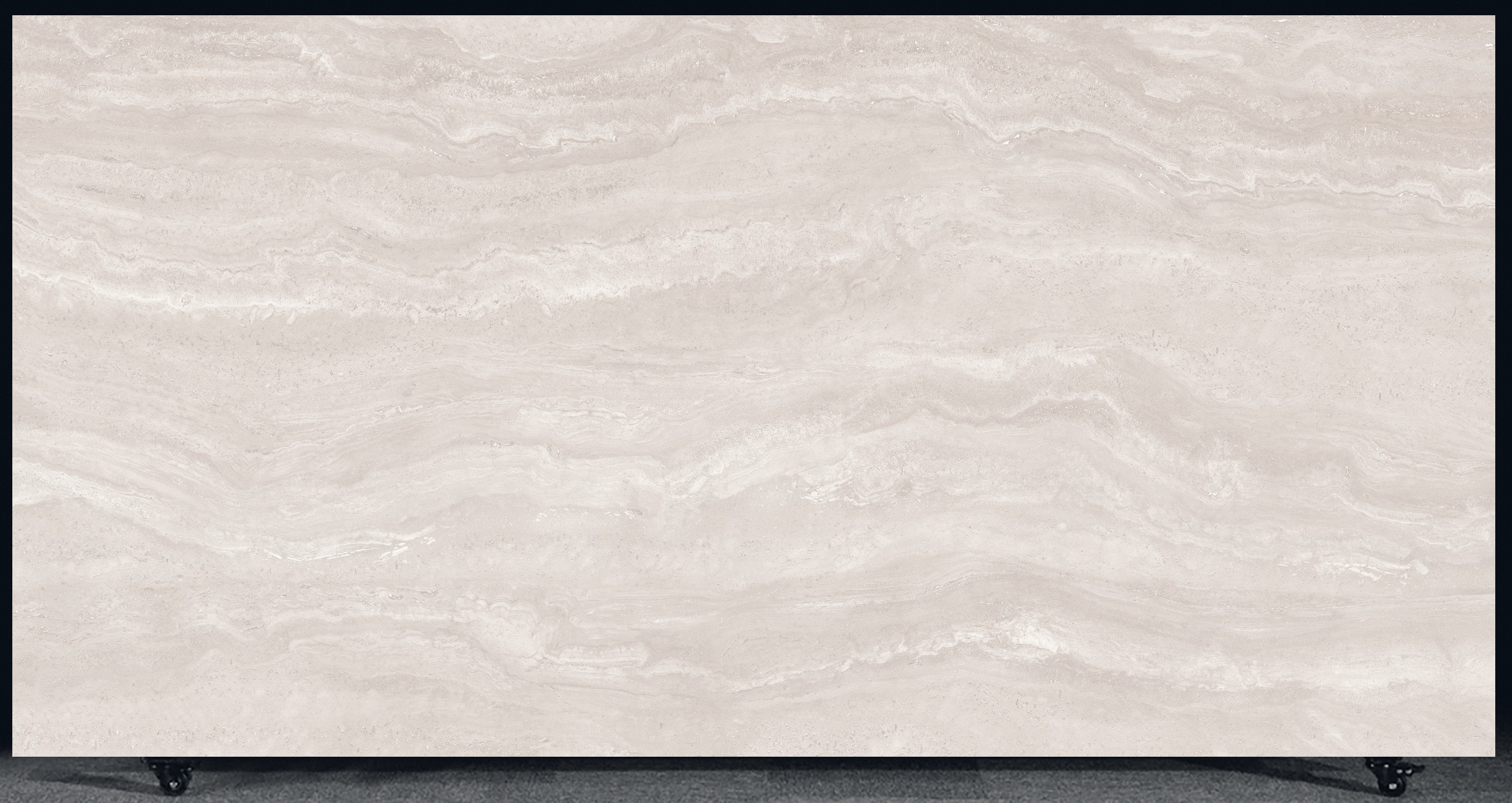 FLORIM Pearl Travertine Matte/Leather 1.2cm · Leathered · 127" × 63" slab, full view