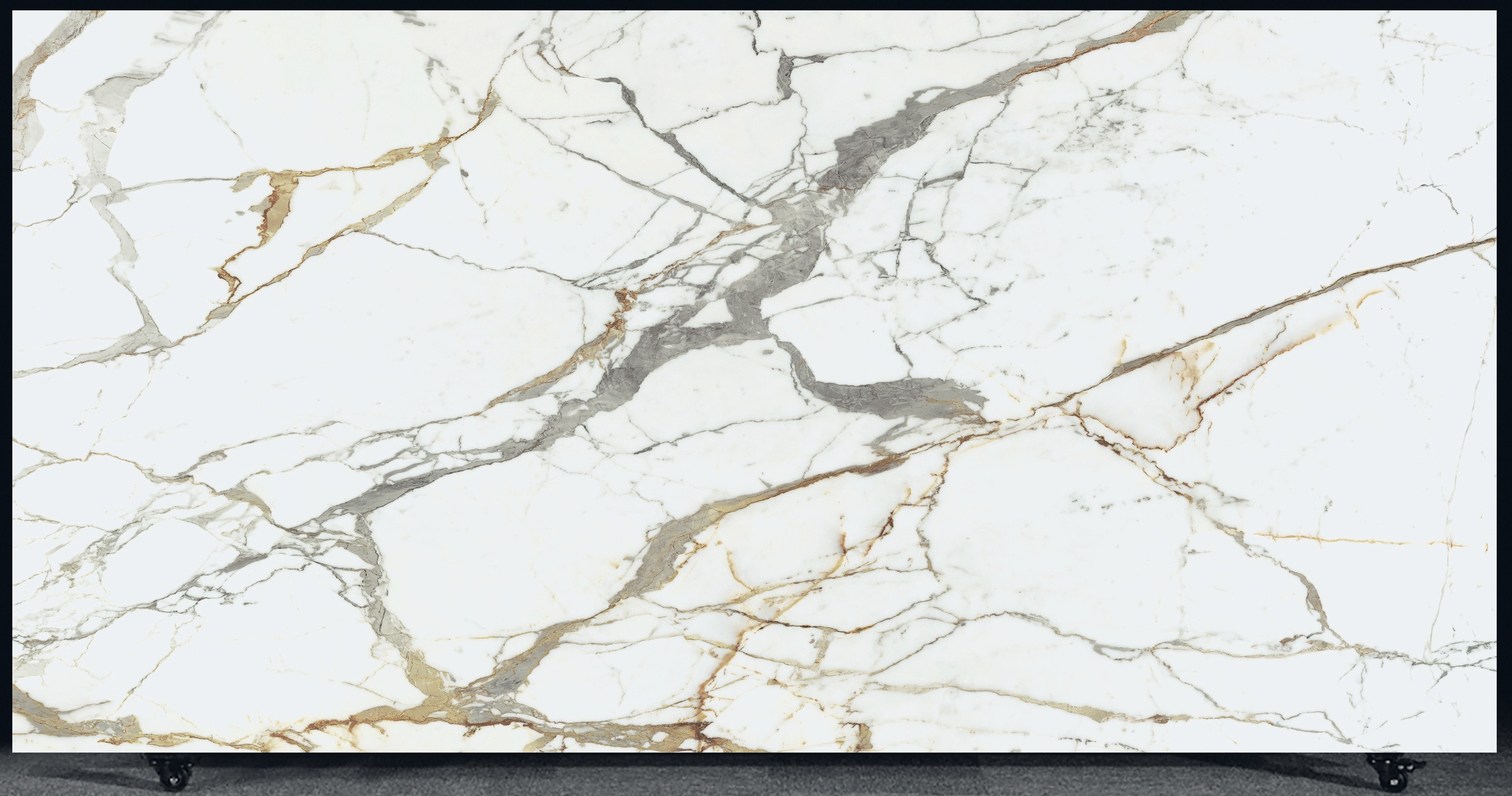 FLORIM Eternal Gold Glossy 1.2cm · Glossy · 127" × 63" slab, full view