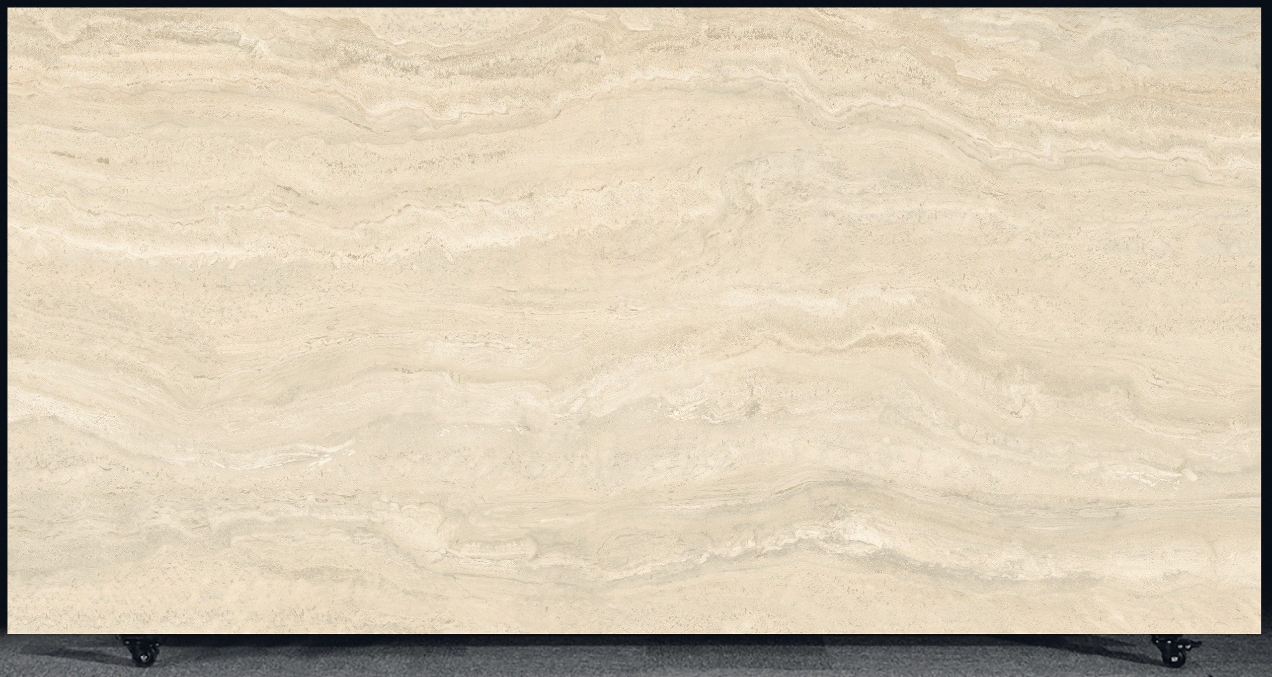 FLORIM Gold Travertine Matte/Leather 1.2cm · Leathered · 127" × 63" slab, full view