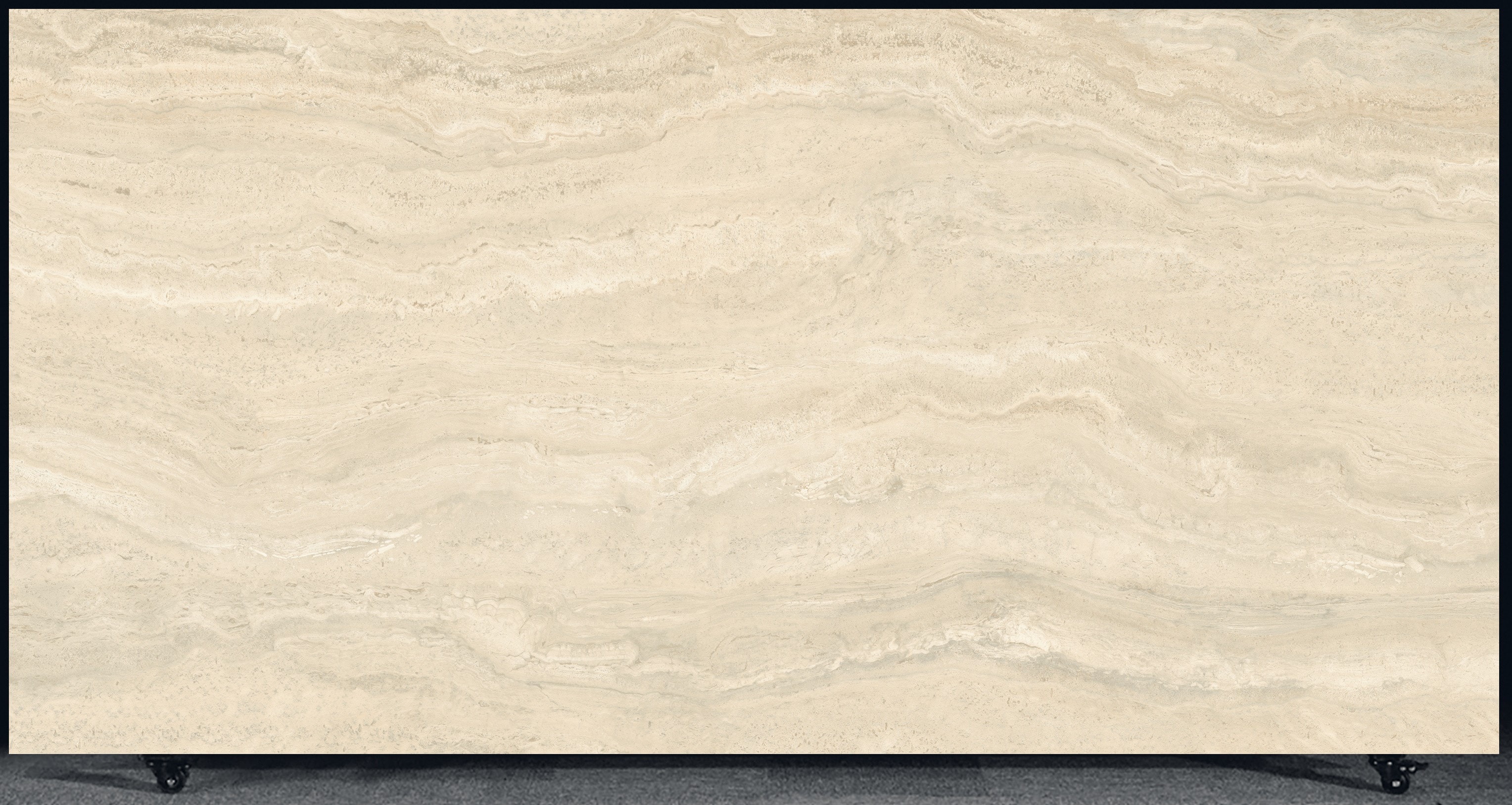 FLORIM Gold Travertine Matte/Leather 1.2cm · Leathered · 127" × 63" slab, full view