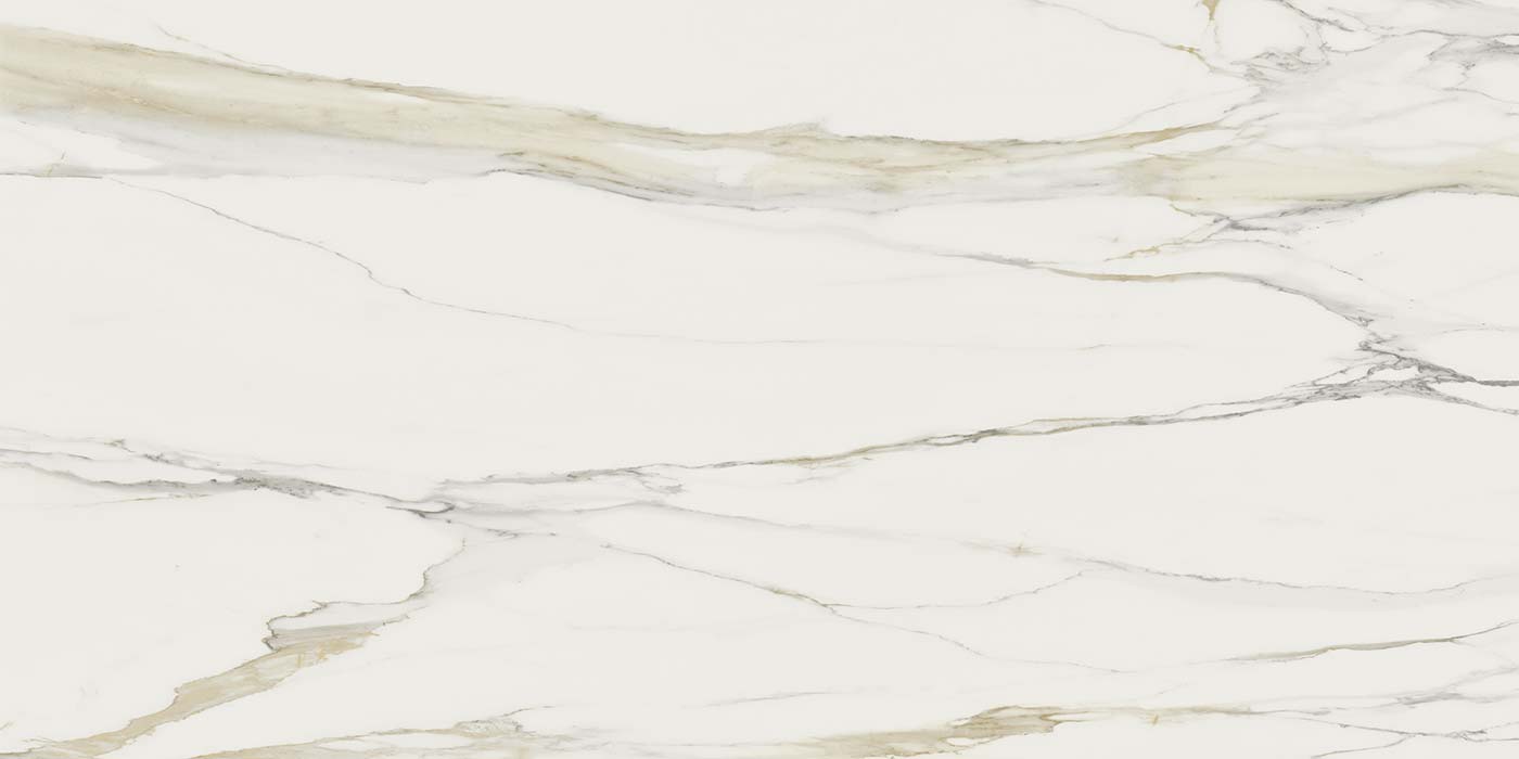 FLORIM Calacatta Gold Matte 1.2cm · Matte · 127" × 63" slab, full view
